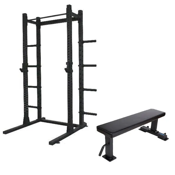 1RM Obsidian Squat Rack w Storage & Flat Bench | Commercial