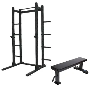 1RM Obsidian Squat Rack w Storage & Flat Bench | Commercial