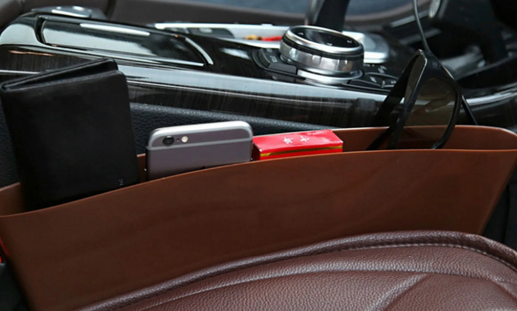 2 in 1 Car Seat Gap Organizer, Universal Fit, Adjustable Storage Pockets, 2 Set Front Car Seat Crevice Storage Box, Helps Reduce Distracted Driving & Holds Phones, Glasses, Keys, and More