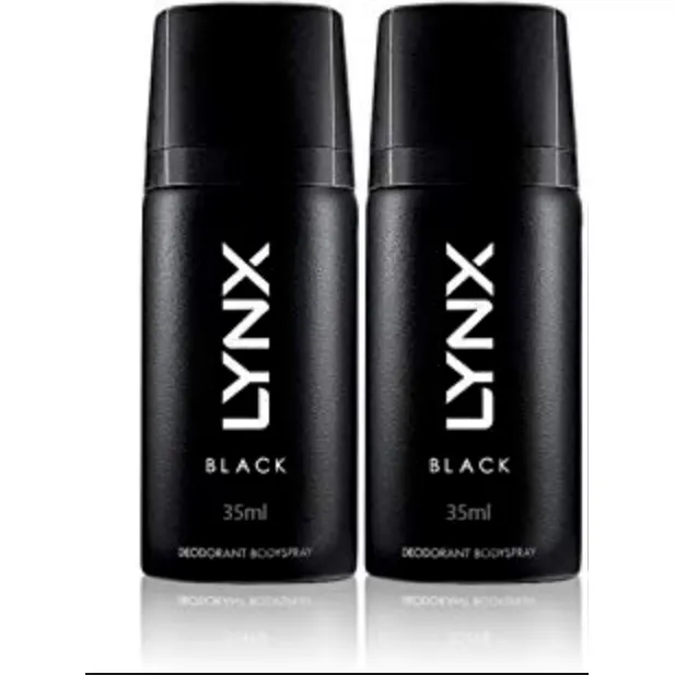 2 PACK LYNX BLACK MINI MENS DEODORANT BODY SPRAY TRAVEL SIZE 35ML