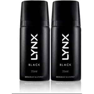 2 PACK LYNX BLACK MINI MENS DEODORANT BODY SPRAY TRAVEL SIZE 35ML