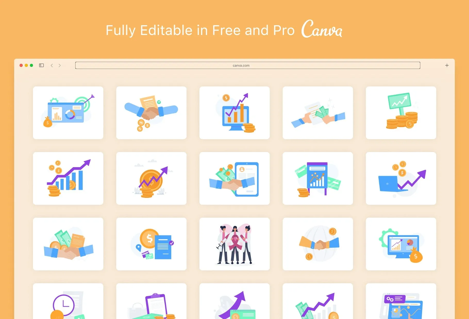 20 Unique Business Conceptual Illustrations Fully Editable in Canva