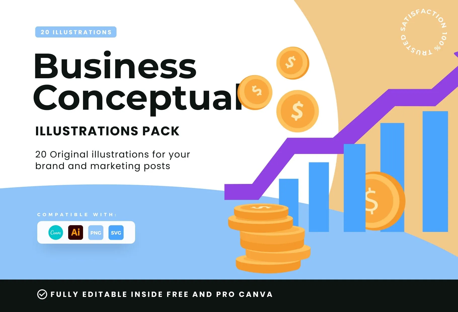 20 Unique Business Conceptual Illustrations Fully Editable in Canva