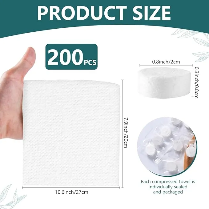 200 Pieces Compressed Towels Portable Disposable Mini Compressed Coin Tissue Toilet Paper Tablets for Travel, Camping, Hiking, Sport, Beauty Salon, Home Hand Wipes