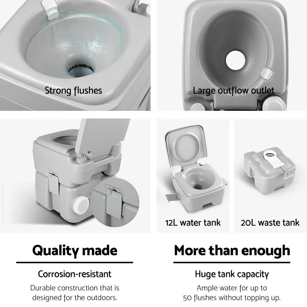 20L Portable Outdoor Camping Toilet - Grey