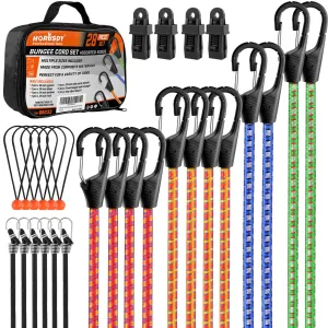 28Pc Bungee Cord Set Outdoor Tarp Clips Canopy Ties & Ball Bungees Organizer Bag