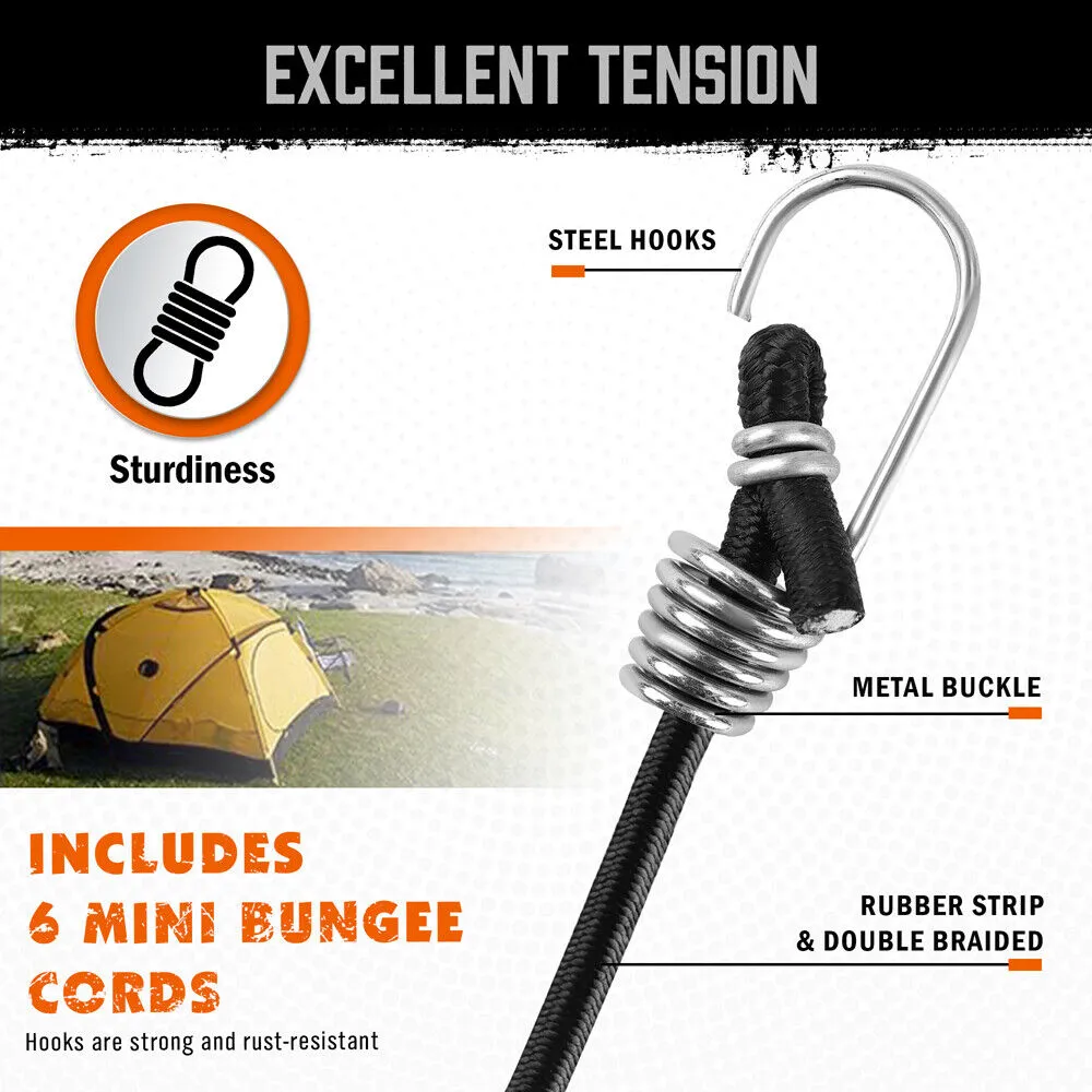 28Pc Bungee Cord Set Outdoor Tarp Clips Canopy Ties & Ball Bungees Organizer Bag