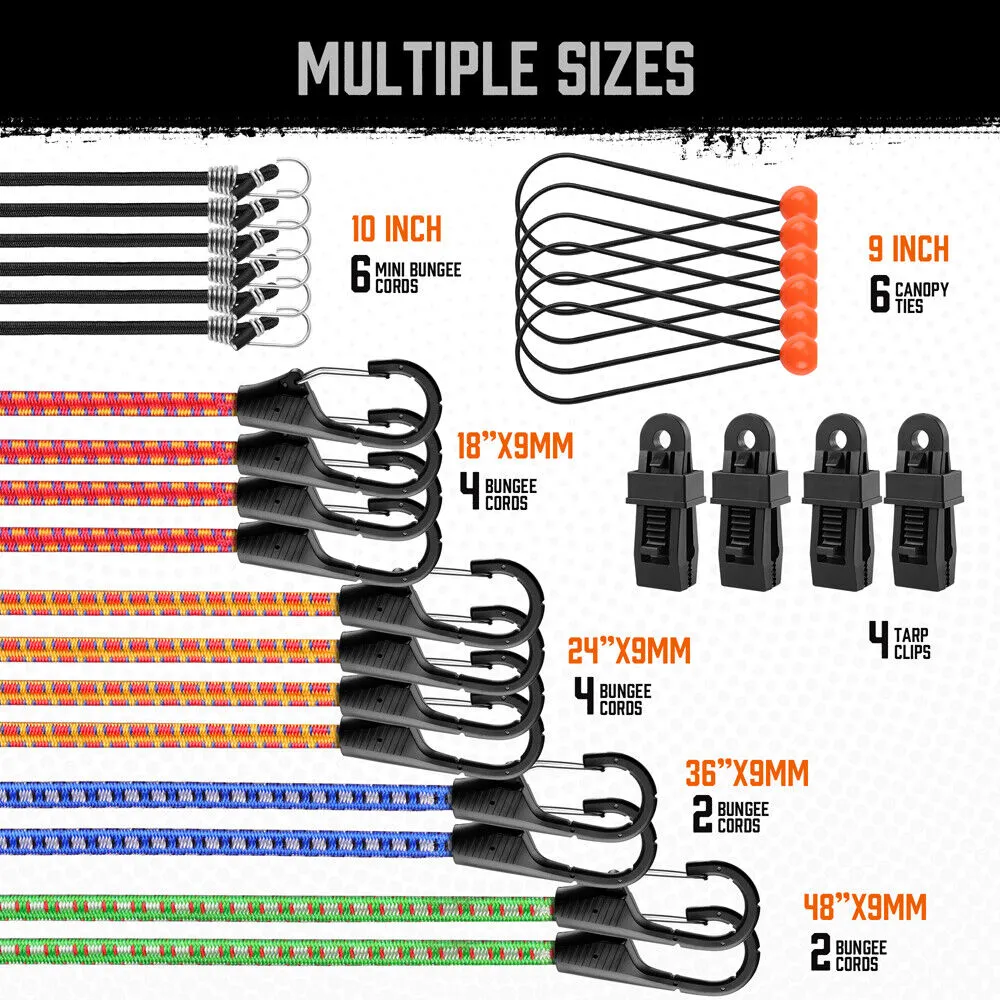 28Pc Bungee Cord Set Outdoor Tarp Clips Canopy Ties & Ball Bungees Organizer Bag