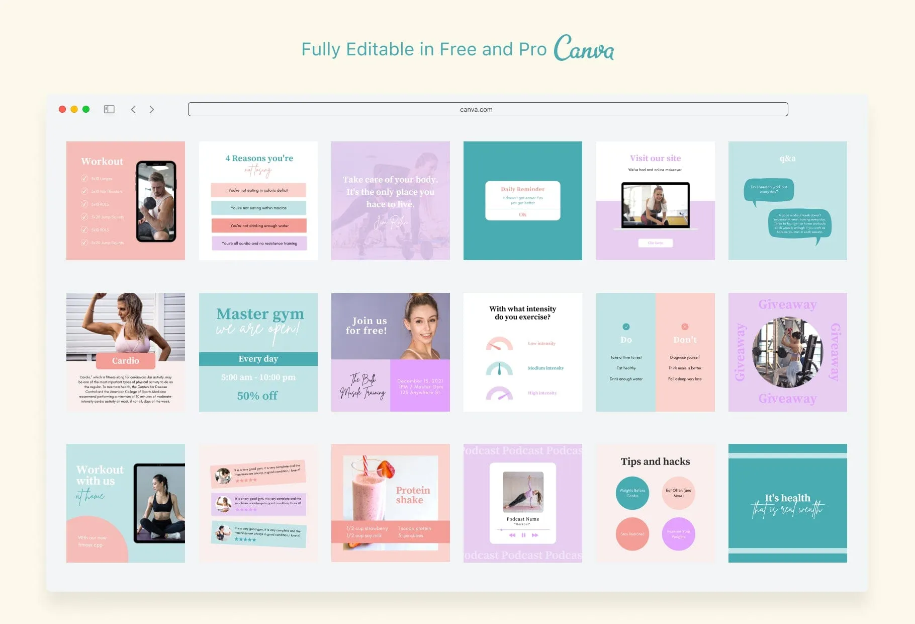 30 Gym Instagram Post Canva Templates