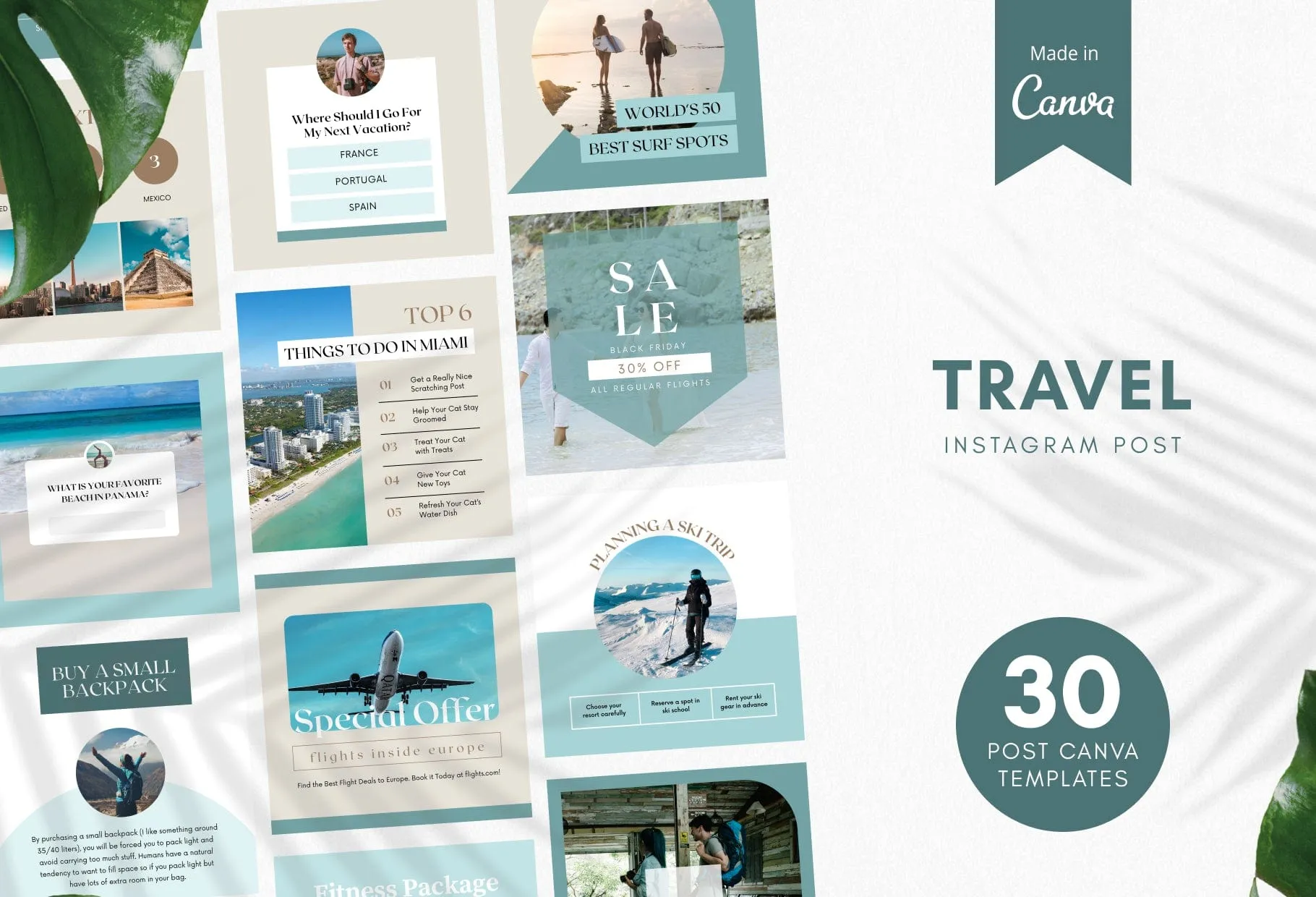 30 Travel Instagram Post Canva Templates