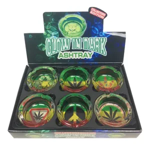 3.3" Glow In The Dark Glass Fashion Ashtray - Rasta #3 - (6 Count Display)