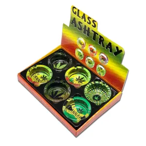 3.5" Glass Fashion Ashtray Leaf Designs - (6 Count Display)