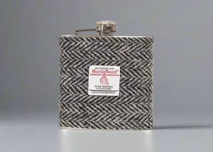 6oz Harris Tweed Hip Flask -Black Herringbone  - by Created by the Ridleys