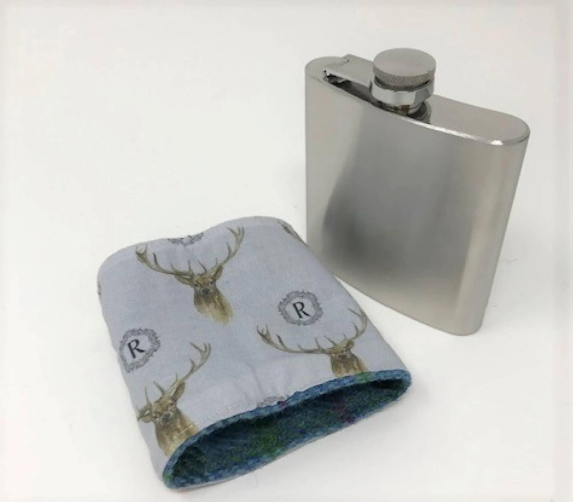 6oz Harris Tweed Hip Flask -Black Herringbone  - by Created by the Ridleys