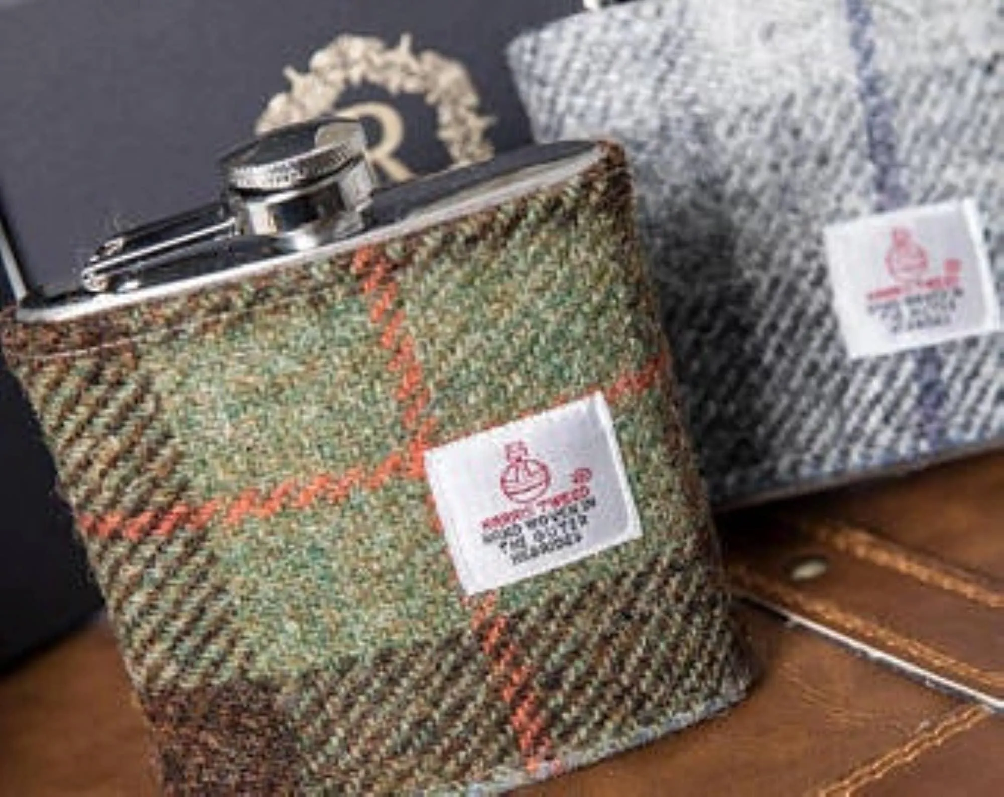 6oz Harris Tweed Hip Flask - Macleod Tartan - by Created by the Ridleys