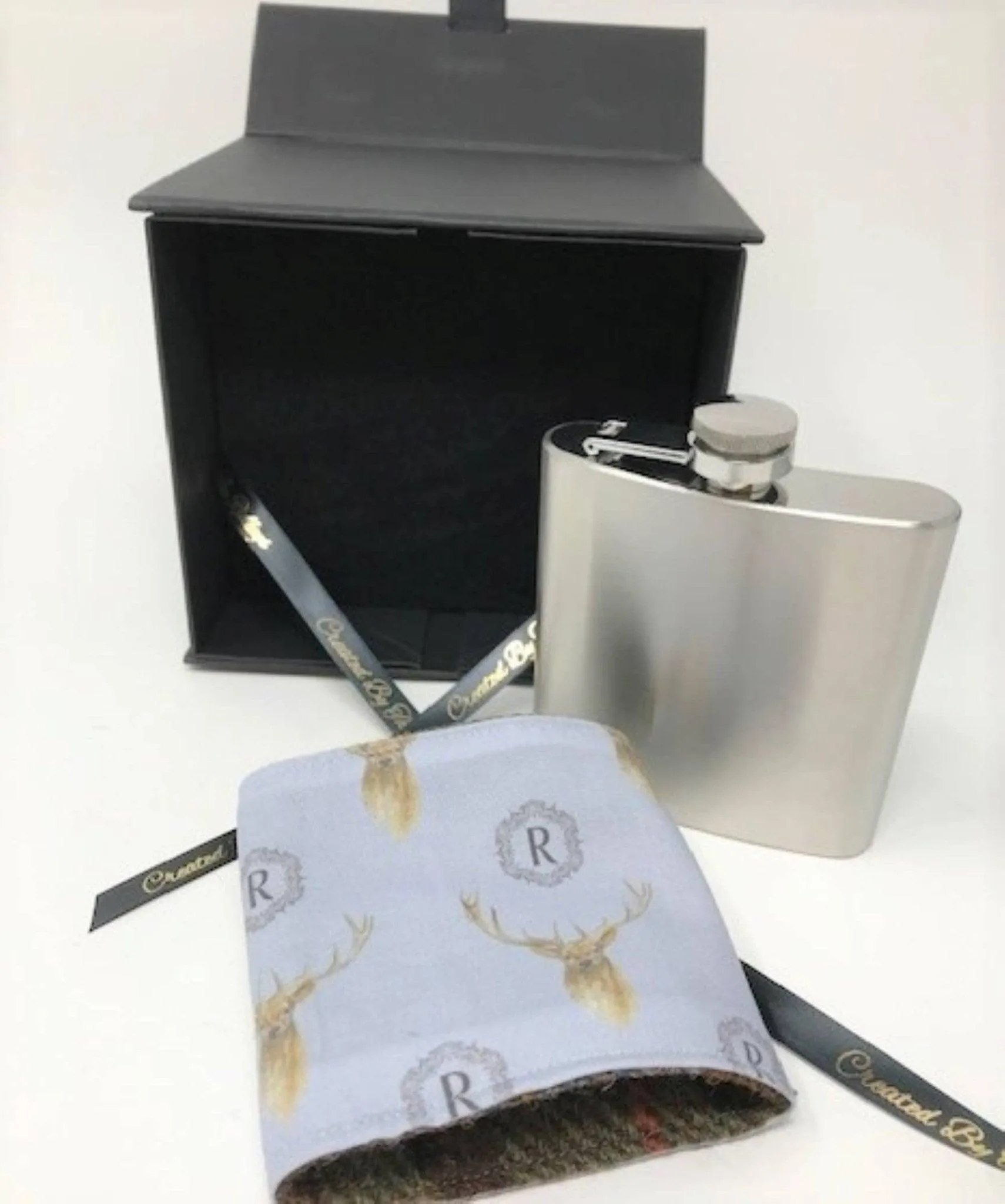 6oz Harris Tweed Hip Flask - Macleod Tartan - by Created by the Ridleys