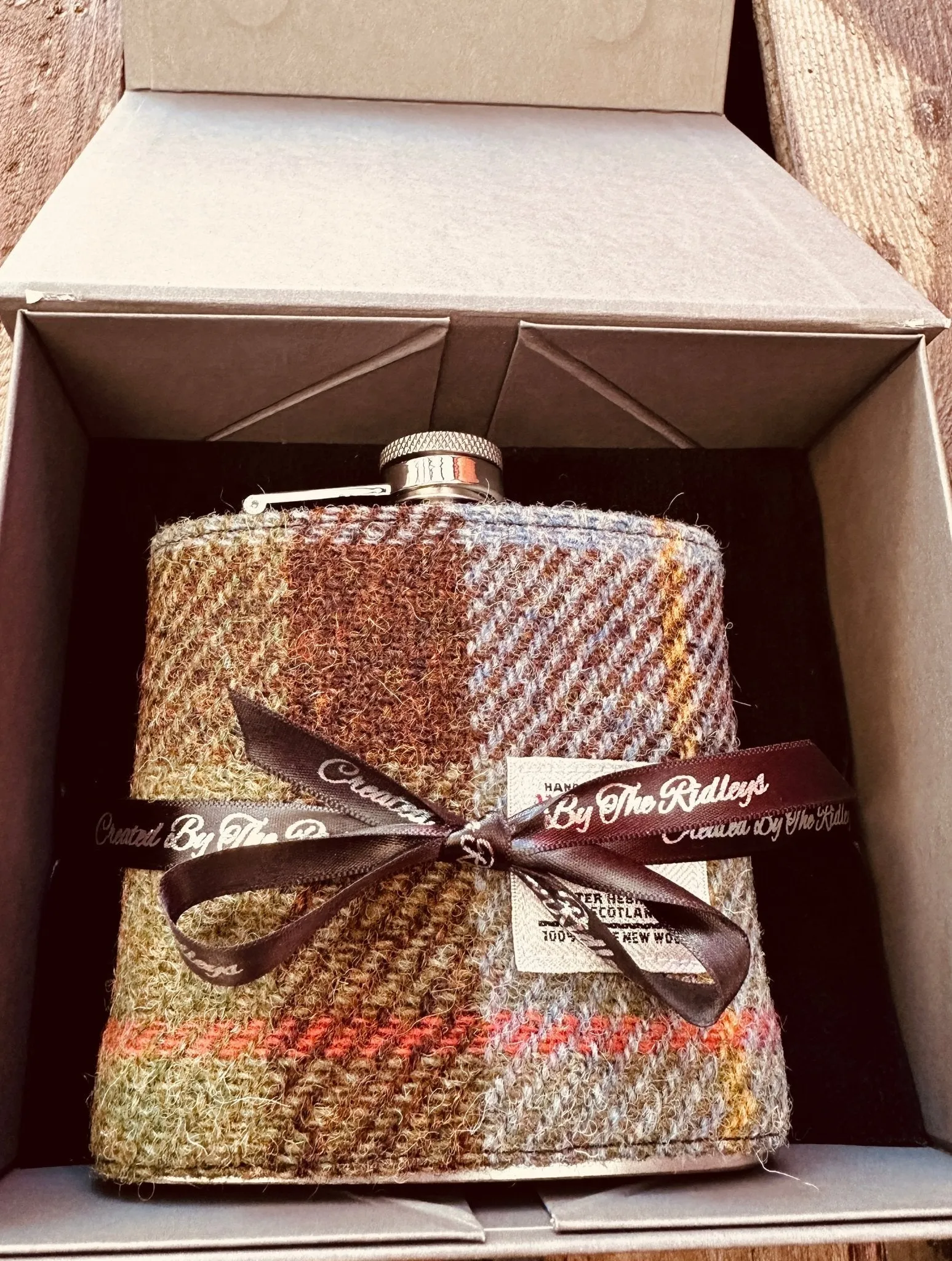 6oz Harris Tweed Hip Flask - Macleod Tartan - by Created by the Ridleys