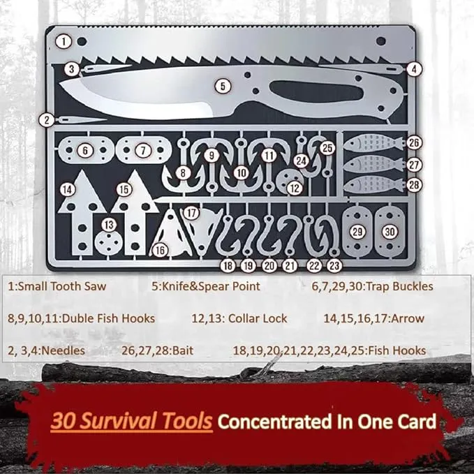 8Pcs Survival Cards Multi-Functional Tool Card Emergency Camping Tool EDC Kit in Your Walletcard with Fishhook Fishing Line,Survival Guide Multitool Camping Gear for Outdoor Hiking Hunting