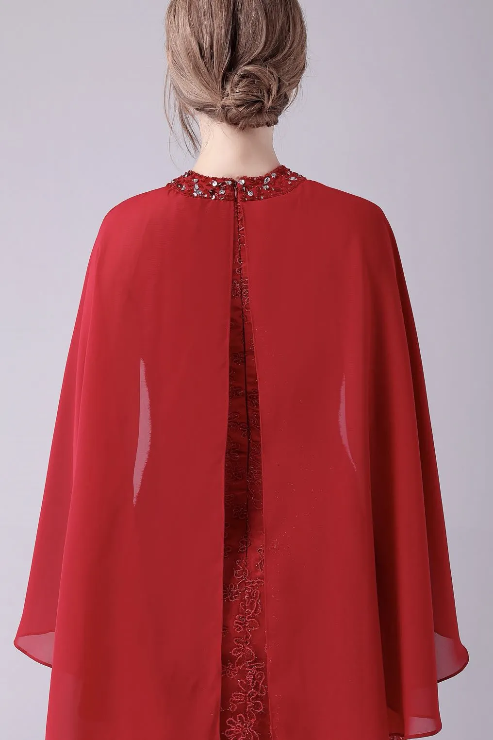 A-Line ankle-length high collar beaded mother's dress