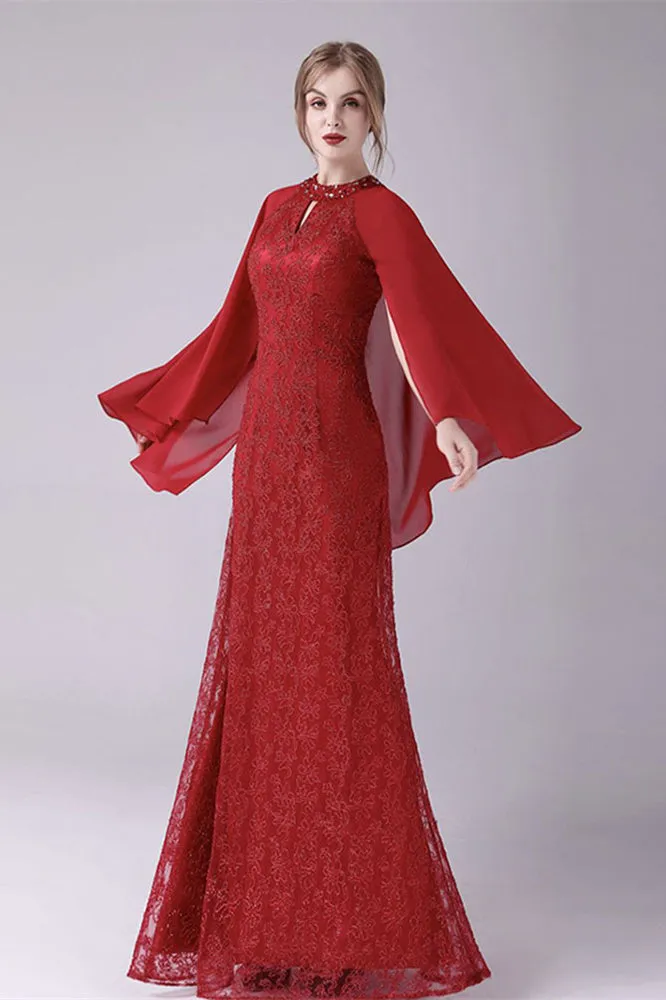 A-Line ankle-length high collar beaded mother's dress