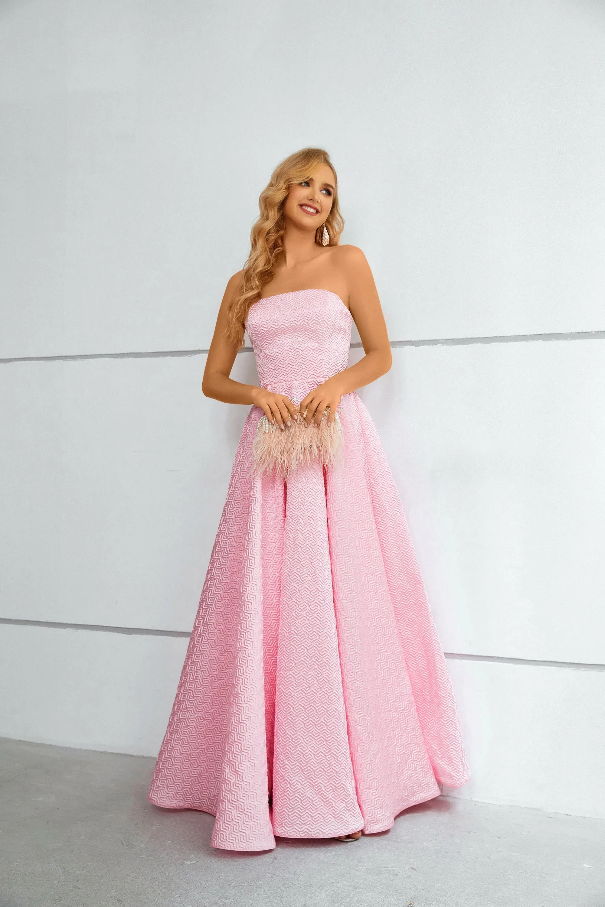 A-line Strapless Floor-length Sleeveless Open Back Modest Prom Dress