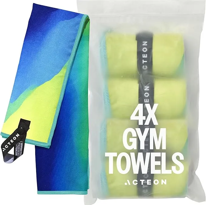 Acteon Quick Dry Microfiber Gym Towel, 4 Pack Odor-Free, Super Absorbent Workout Towels, Body Sweat