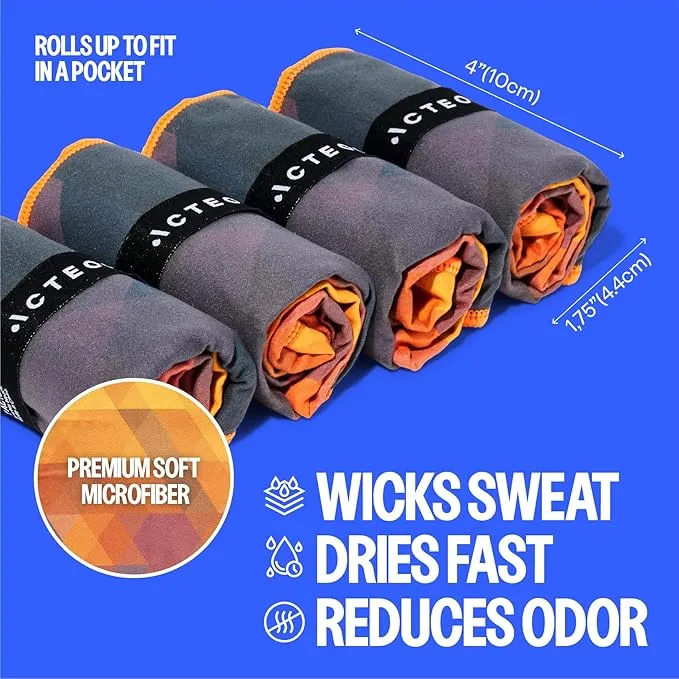 Acteon Quick Dry Microfiber Gym Towel, 4 Pack Odor-Free, Super Absorbent Workout Towels, Body Sweat