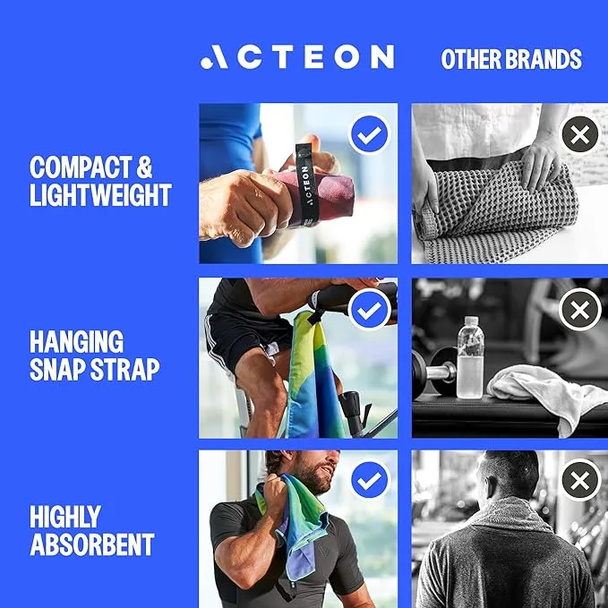 Acteon Quick Dry Microfiber Gym Towel, 4 Pack Odor-Free, Super Absorbent Workout Towels, Body Sweat