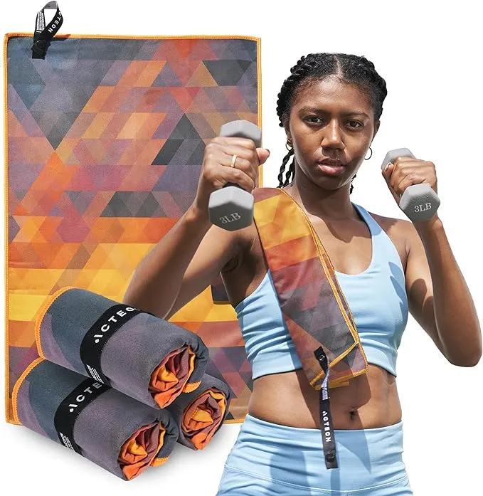 Acteon Quick Dry Microfiber Gym Towel, 4 Pack Odor-Free, Super Absorbent Workout Towels, Body Sweat