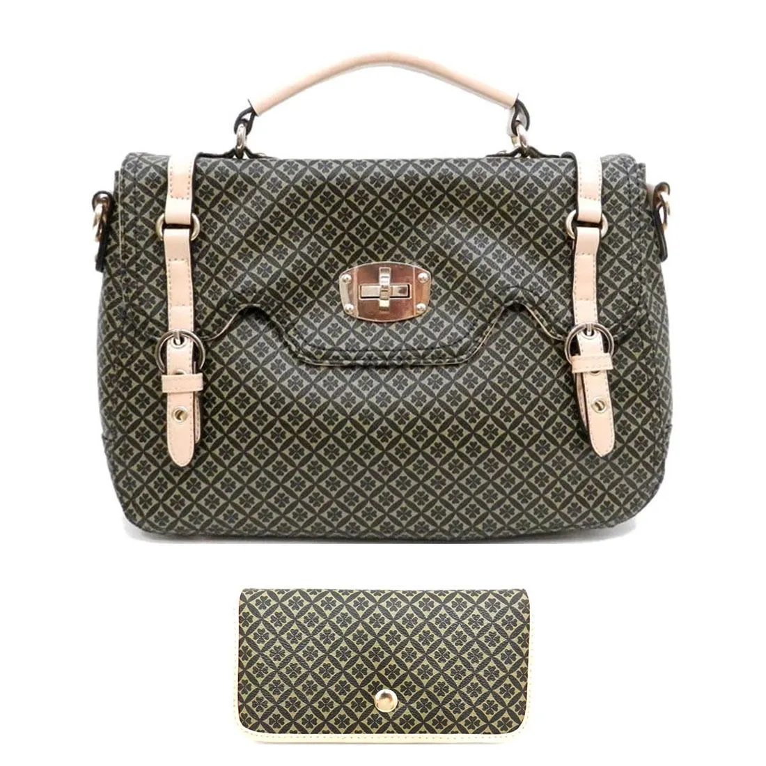 ALBA lock polka Signature Shoulder office Bag L wallet set Black ivy