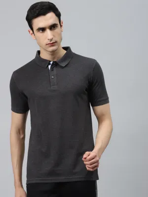 ALCIS Men Solid Grey Polo T-Shirt
