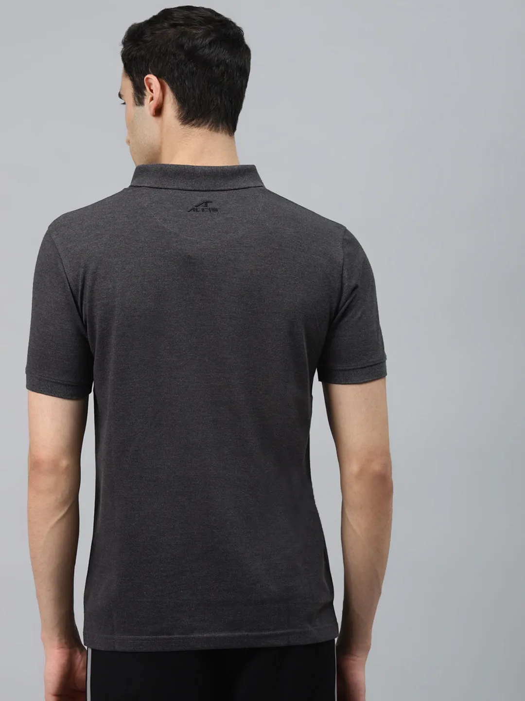 ALCIS Men Solid Grey Polo T-Shirt