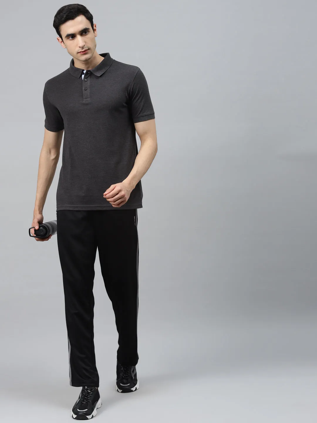 ALCIS Men Solid Grey Polo T-Shirt