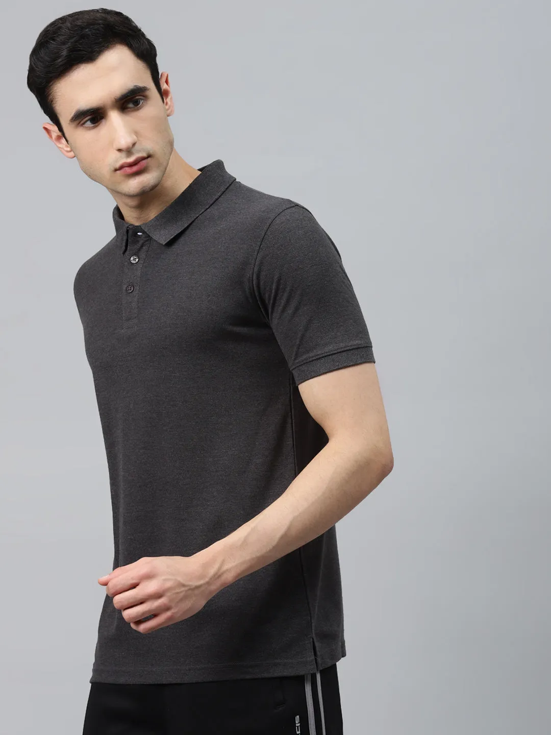 ALCIS Men Solid Grey Polo T-Shirt