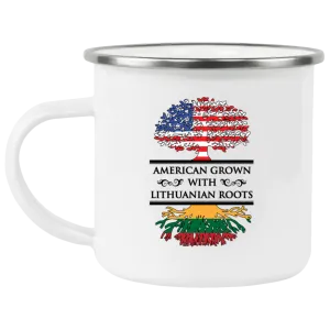 American Grown Lithuanian Roots - 12 oz. Enamel Camping Mug