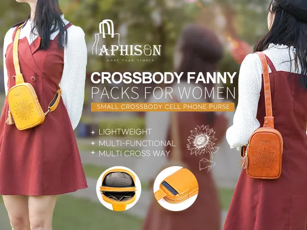 APHISON Sunflower Small Sling Bag Fanny Packs Cell Phone Purse Vegan Leather Crossbody Bags Gifts for Women Men Teen Girls COFFEE