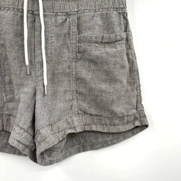 Athleta Cabo Linen 4” Short in Osprey Grey Drawstring Waist Casual Sporty Travel