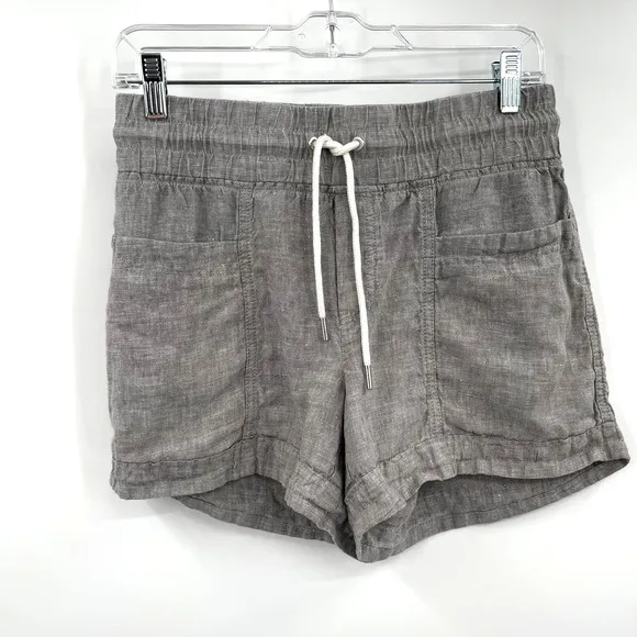 Athleta Cabo Linen 4” Short in Osprey Grey Drawstring Waist Casual Sporty Travel