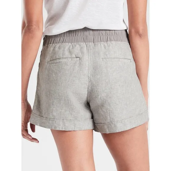 Athleta Cabo Linen 4” Short in Osprey Grey Drawstring Waist Casual Sporty Travel