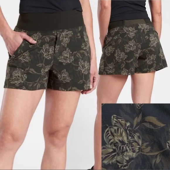 Athleta Trekkie North Printed Short Terra Firma Olive Green 18 NEW NWT