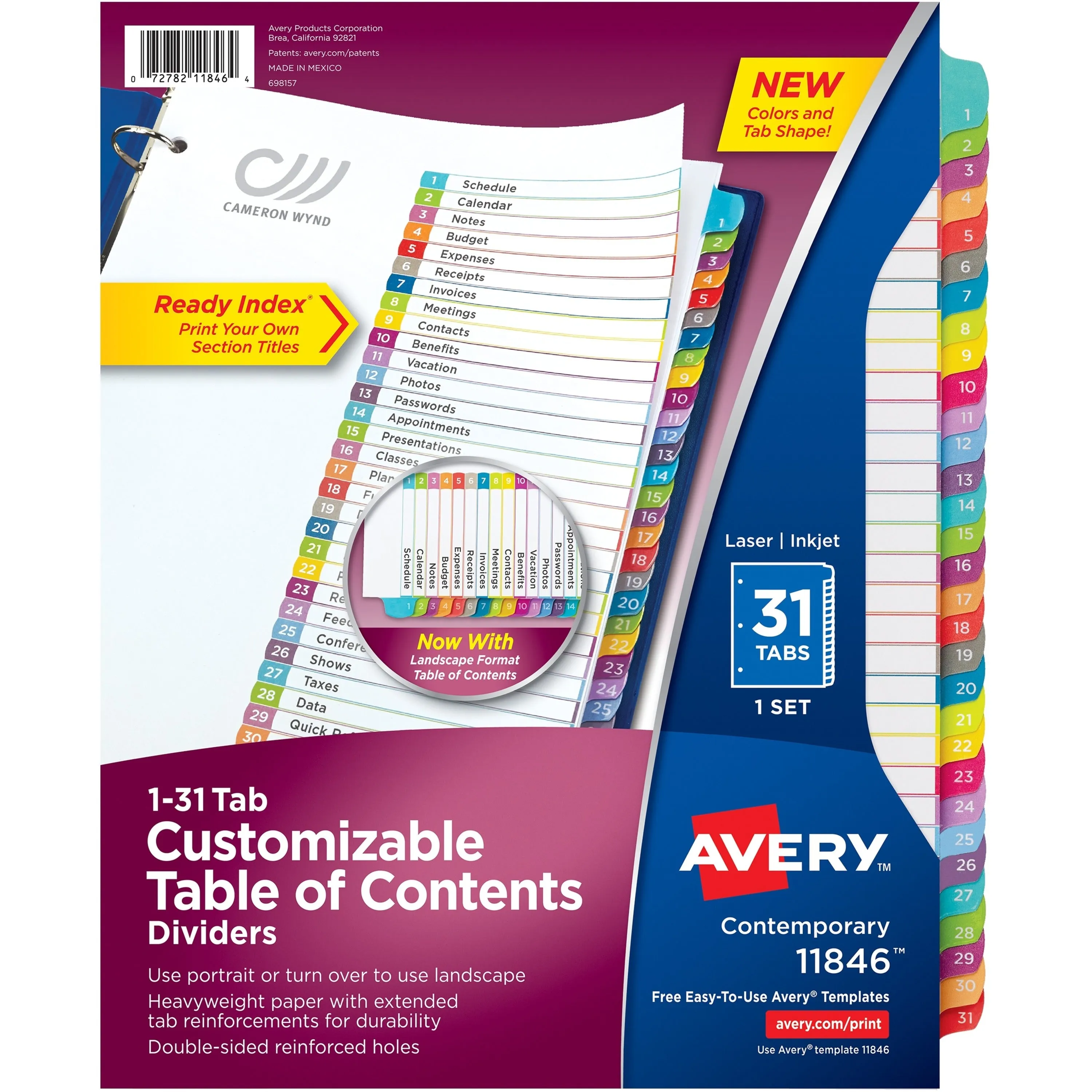 Avery® 1-31 Arched Tab Custom TOC Dividers Set