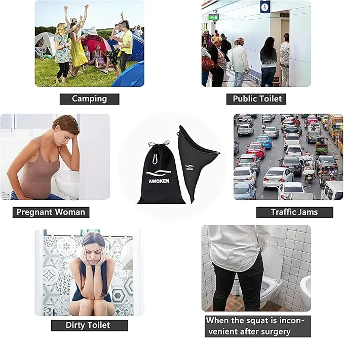 AWOKEN Female Urination Device, Reusable Silicone Female Urinal Women Pee Funnel Women to Pee Standing Up, Female Urinal with Drawstring Bags for Travel and Outdoor Camping