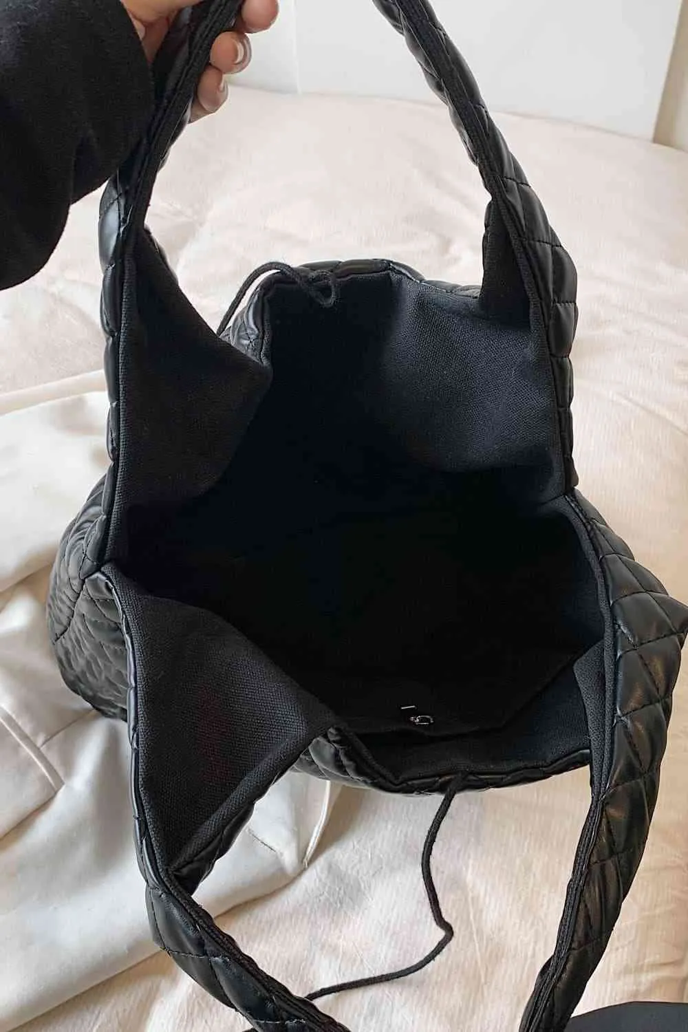 Black Quilted Oversized PU Leather Handbag