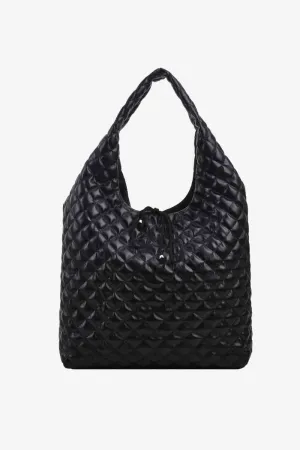 Black Quilted Oversized PU Leather Handbag