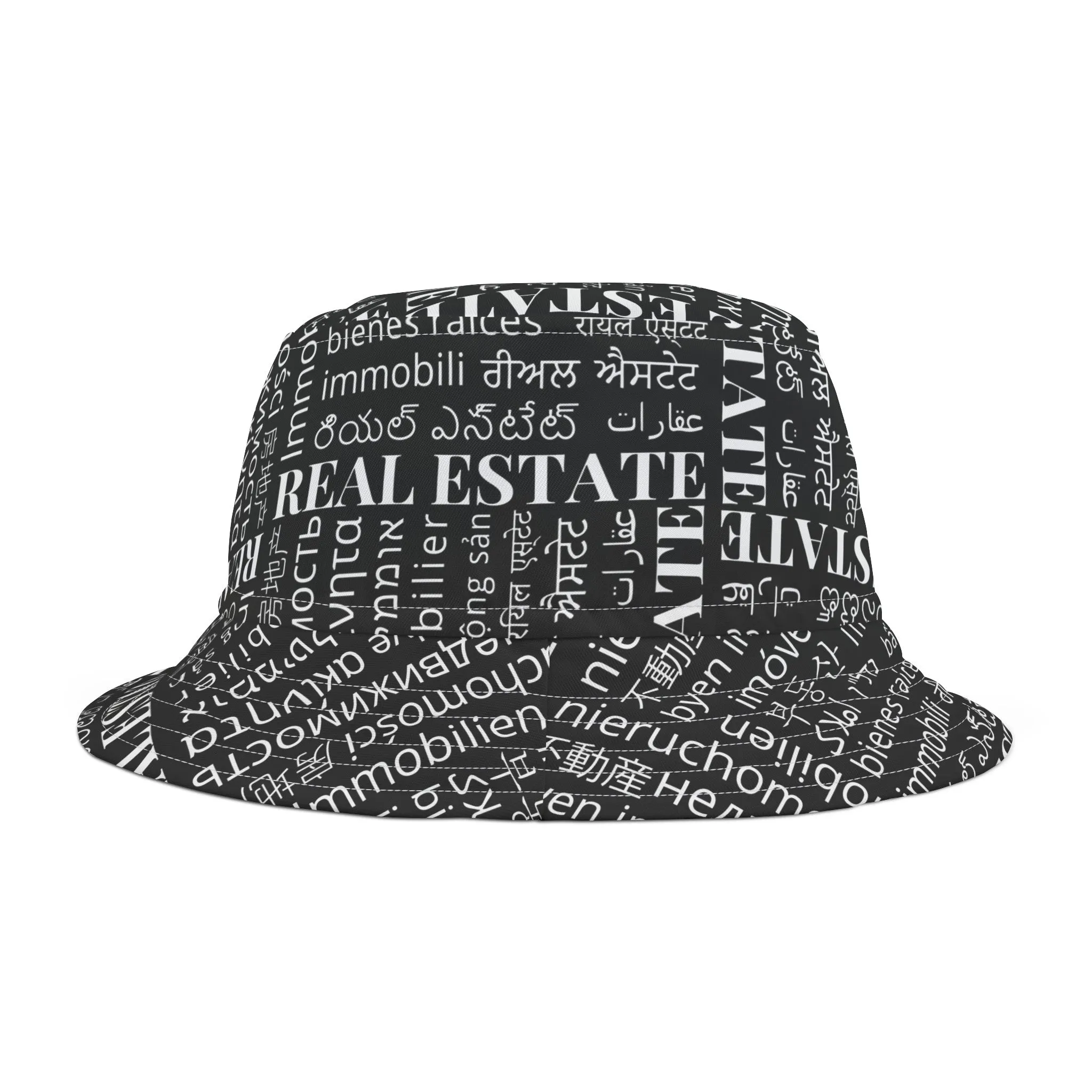 Black Real Estate Translated Bucket Hat (AOP)