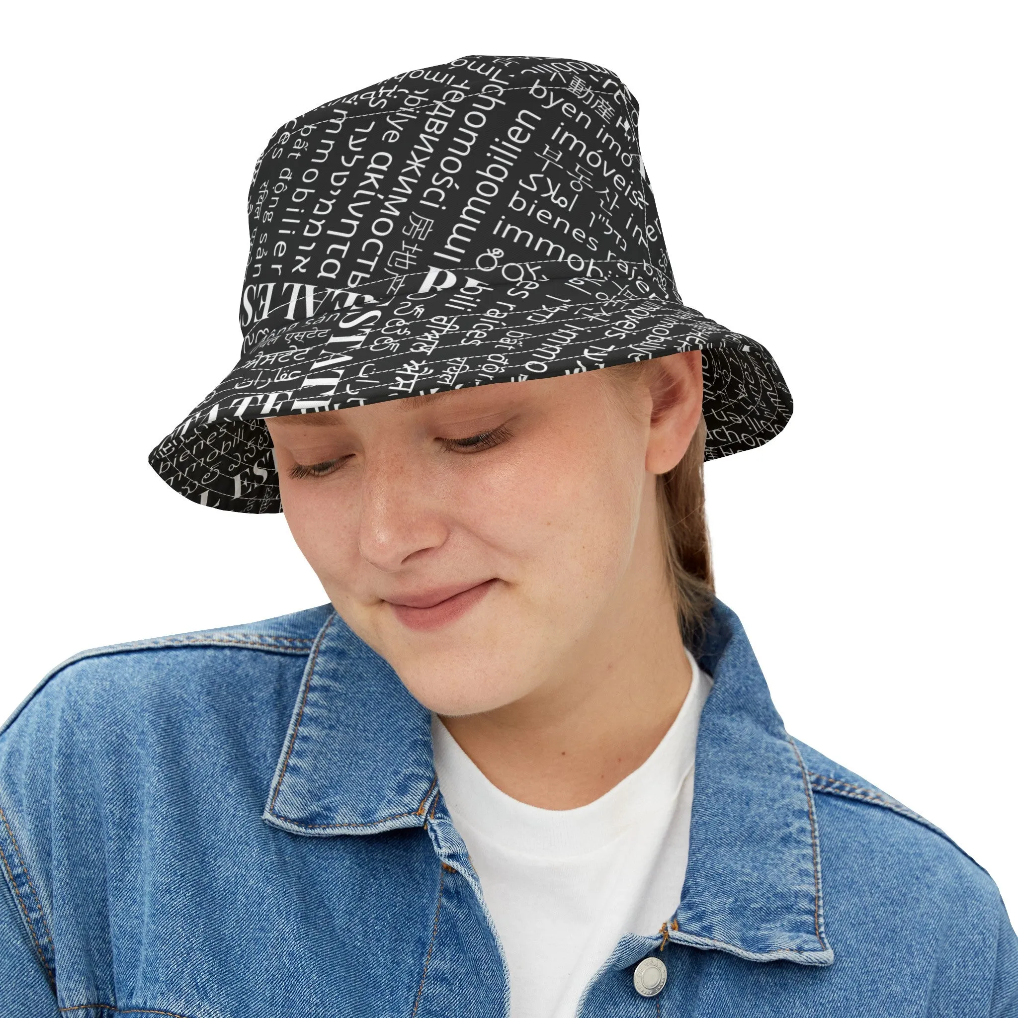 Black Real Estate Translated Bucket Hat (AOP)