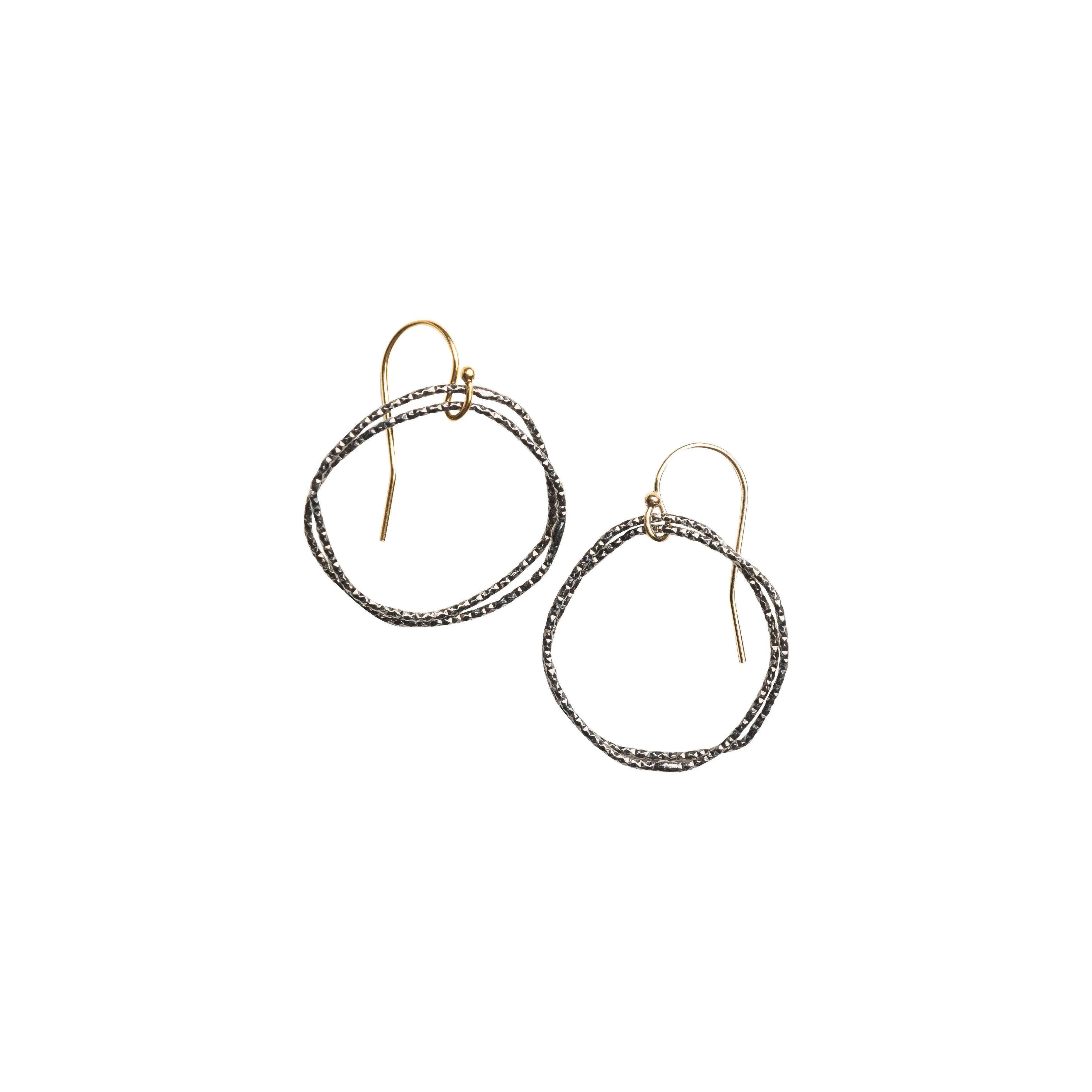 Black Silver Shimmer Organic Circle Earrings