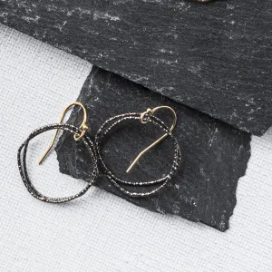 Black Silver Shimmer Organic Circle Earrings
