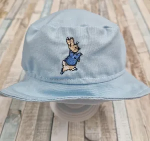 Blue Baby Cotton Bucket Hat With Embroidered Blue Rabbit
