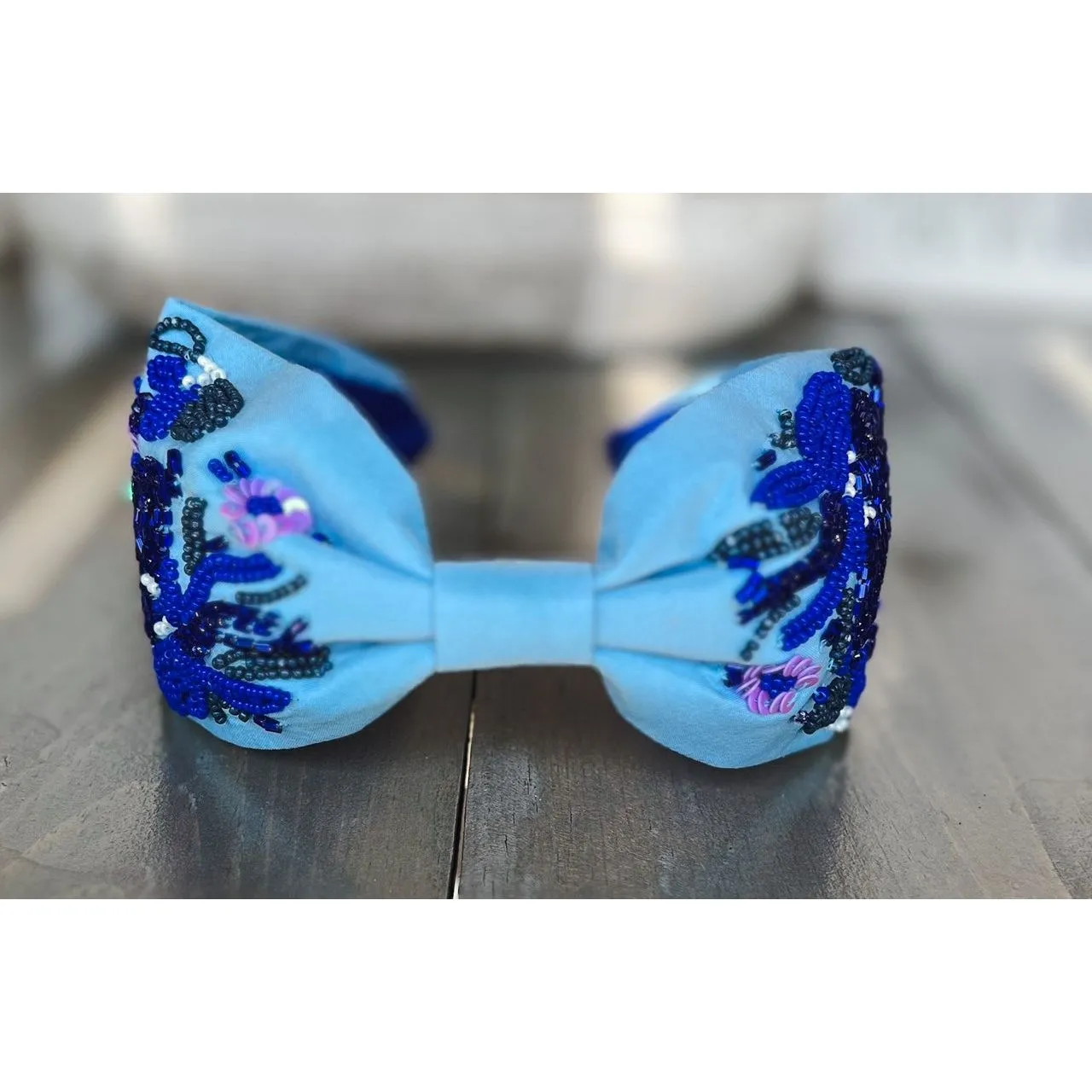 Blue Floral Turban Seed Beaded Headband